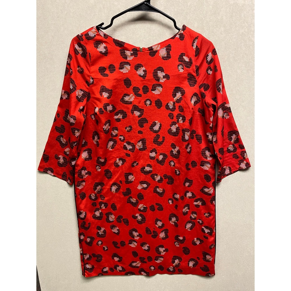 The Limited Red Leopard Print Shift Dress 3/4 Sleeve Exposed Back Zip Size S